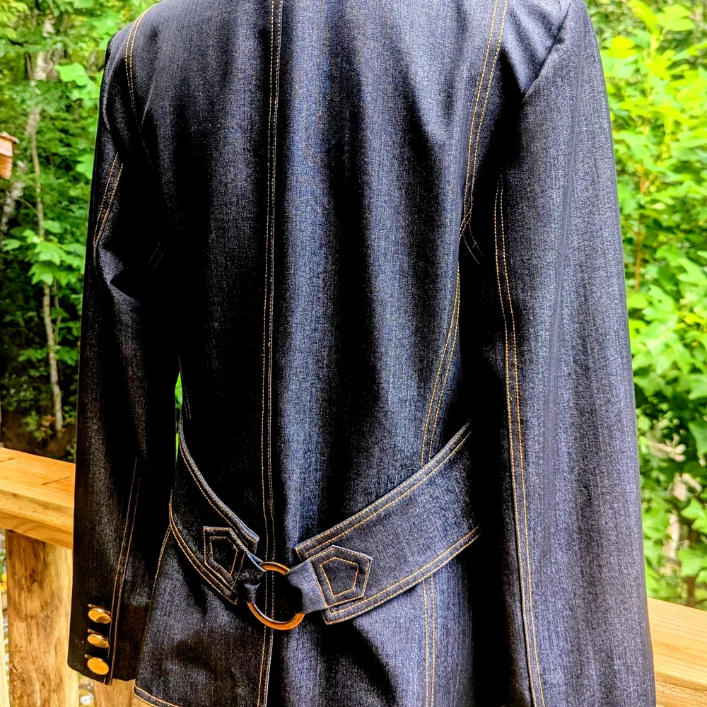 Cache' Contour Collectic Elegant Dark Blue/Gray Denim Women's Blazer - Picture 5 of 16